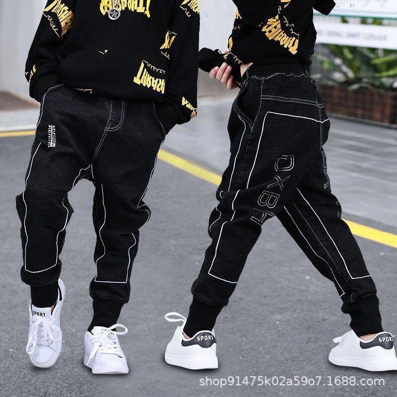 

Хлопчики Весняні чорні джинси Дитячі повсякденні штани Підліткові повсякденні штани 160cm