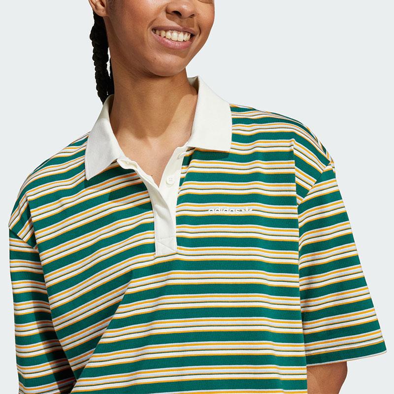 Adidas Originals 80s Oversized Stripe Polo Shirt Women Polo Shirts Forest-Green JC6162