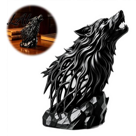 Hollow Animal Statues Howl Wolf Sculpture Gothic Wildlife Home Decor Howling Statue Figurine Dark Interior Accessories with Rock Base Rustic Accent