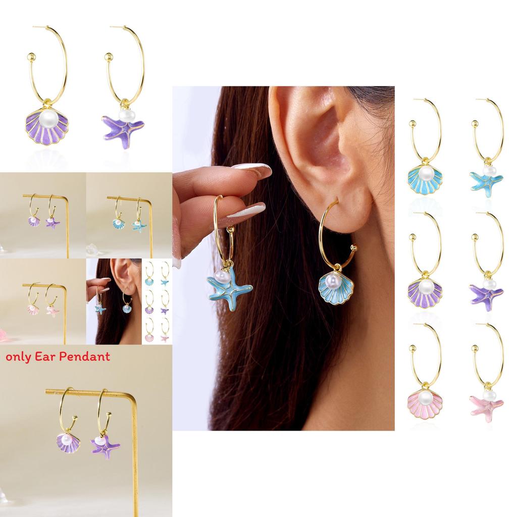 Summer Shell Pearl Drop Earrings For Women With Alloy And French Asymmetric Design