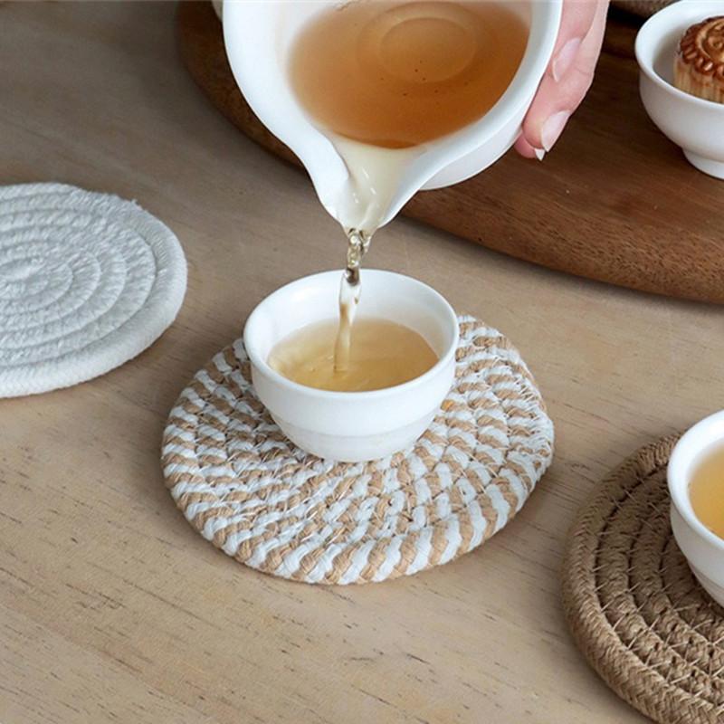 8Pcs/set 11x11cm Round Cotton Woven Coffee Mug Cup Coaster Placemat Dining Plate Mat Kitchen Insulation Pad Table Decoration