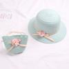 Sun Straw Hat Kids Girls Large Wide Brim Travel Beach Cap Sweet Flower Bowknot Sun for Protection Hat with Shoul