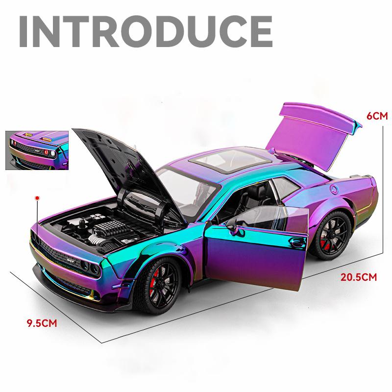 1/24 Dodge Challenger Hellcat SRT Electroplating Version Alloy Scale Car Model Diecast Metal Sound and Light Children Toy Car Vehicles