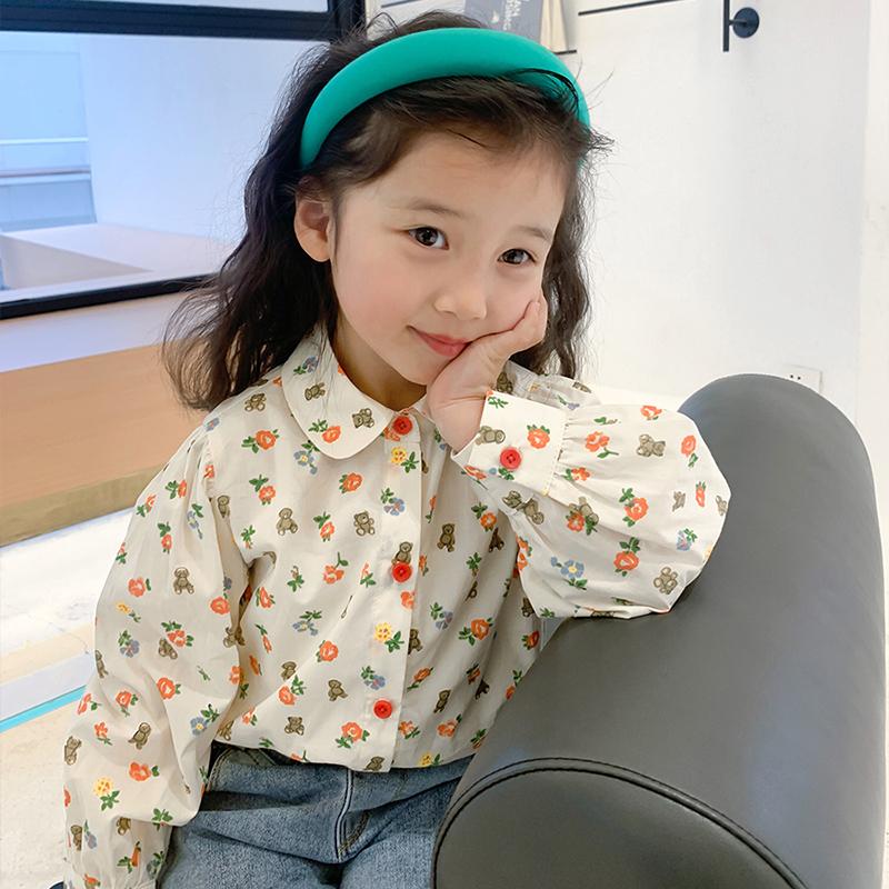 

Детская хлопковая блузка для маленьких девочек, рубашки с цветочным принтом медведя, детские топы для малышей, одежда с длинными рукавами, лето-весна 11