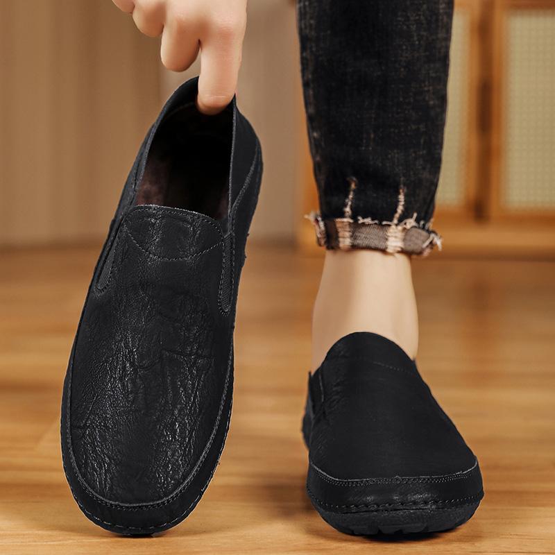 Mode Loafers Herrskor Läder Promenadskor Business Halkfria Mjuk Sula Arbetsloafers Runda Platt Sula Skodon Utomhussneaker