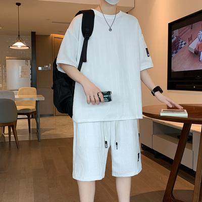Sommer Kurzarm Set Herren Locker Jacquard Buchstaben Zweiteiler Freizeit Sportbekleidung