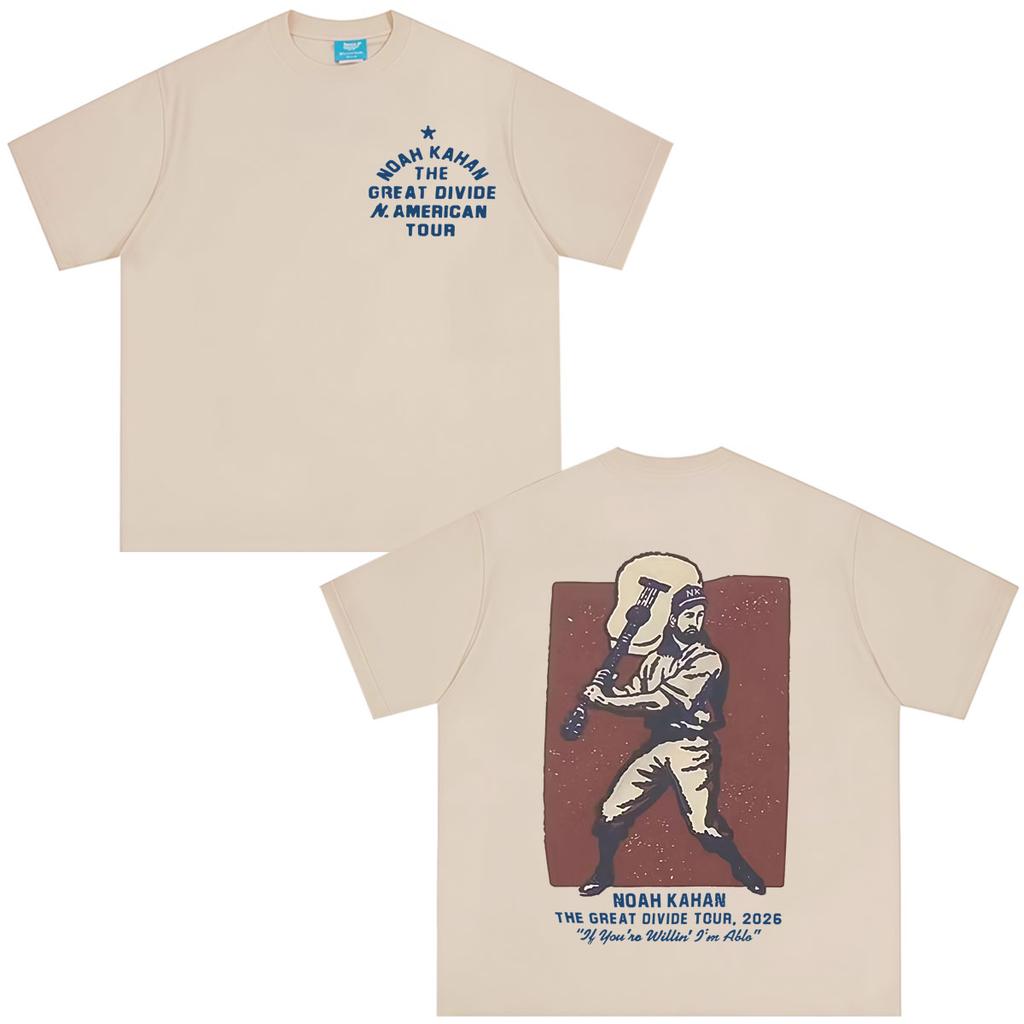 Noah Kahan The Great Divide Tour 2026 Graphic T-shirt Men Fashion Vintage T-shirt Short-sleeved Casual Cotton Oversized T-shirts
