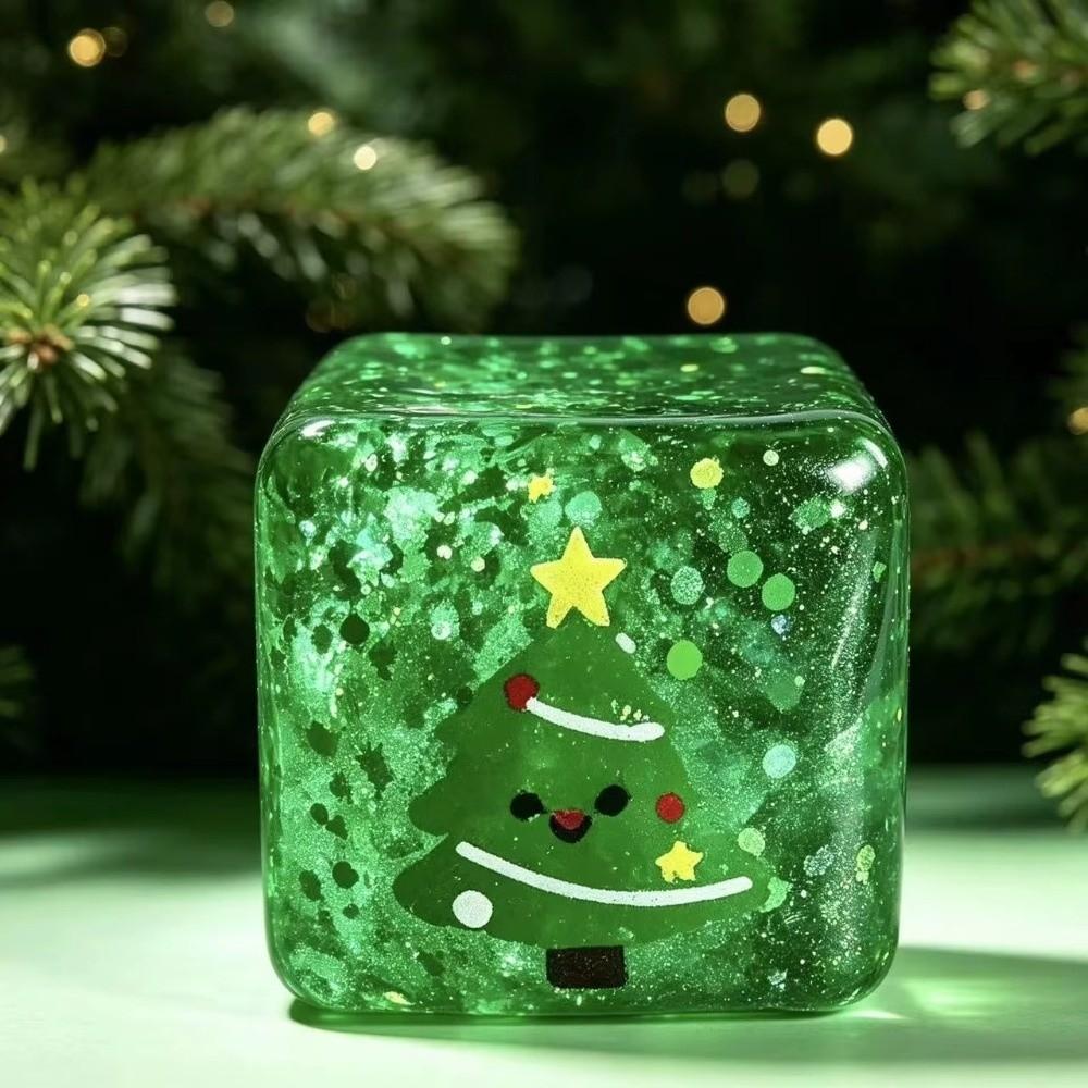 Christmas Theme Cube Squeeze Toy Stress Relief Transparent Block Pinch Toy  Office Desk Toy