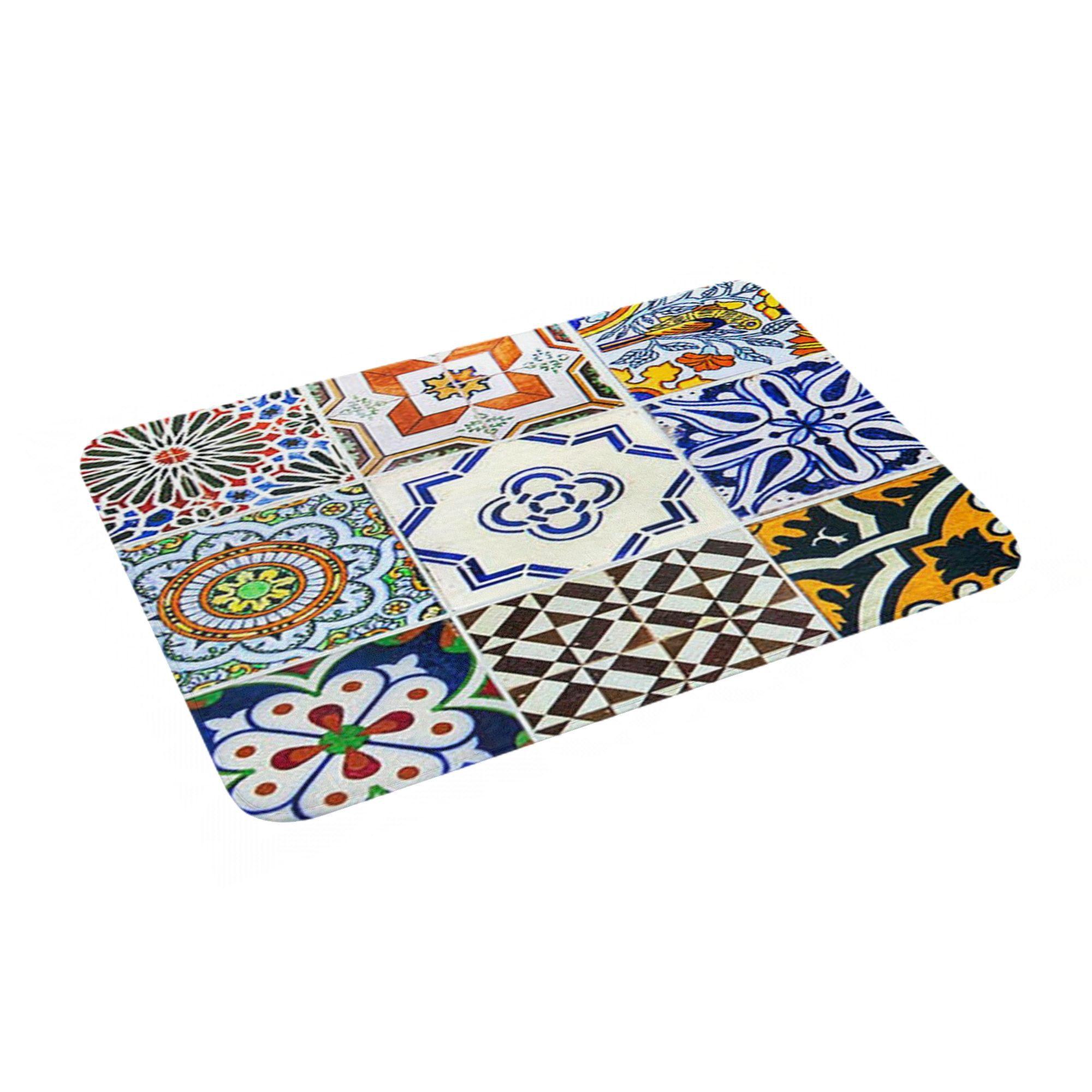 Lodestar Unisex Colorful Portuguese Tile Non-Slip Doormat Floor Mat Absorbent Mat Carpet Rug For Kitchen Entrance Home Bathroom Footpad Mats