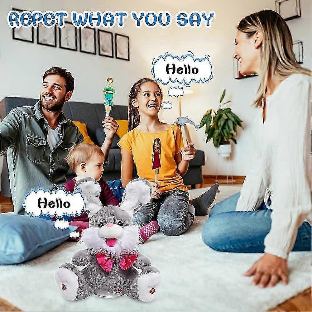 Singing Plush Rabbit Musical Toy Peek A Boo Rabbit Repeats Interactive Animated Plush Animal Toys for Baby (Gray) 25-26