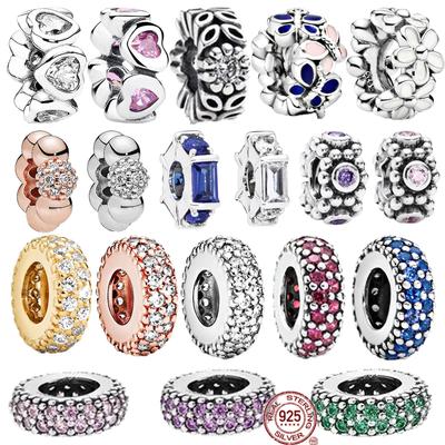 Hot S925 Sterling Silver Clear Sparkle White Daisy Flower Spacer Charm Beads Fit Original  Bracelet Jewelry Fashion Gift