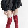Hollowout Weave Fishnet Geometric Pattern Stockings Thigh High Socks Ruffle Lace Trim Overknee Stockings for Women Girls