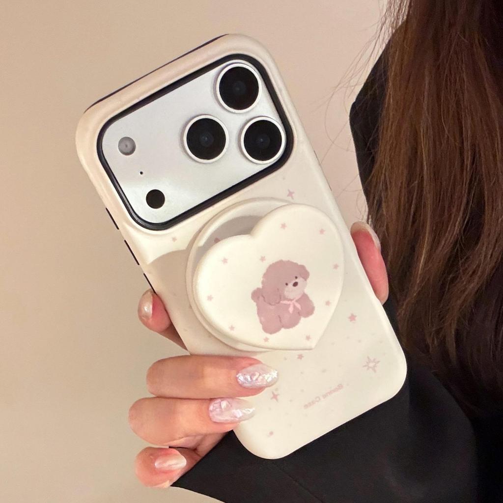Creamy Teddy Magnetic Stand Case for iPhone 17/15 Pro Max/16 Film/14 Frosted