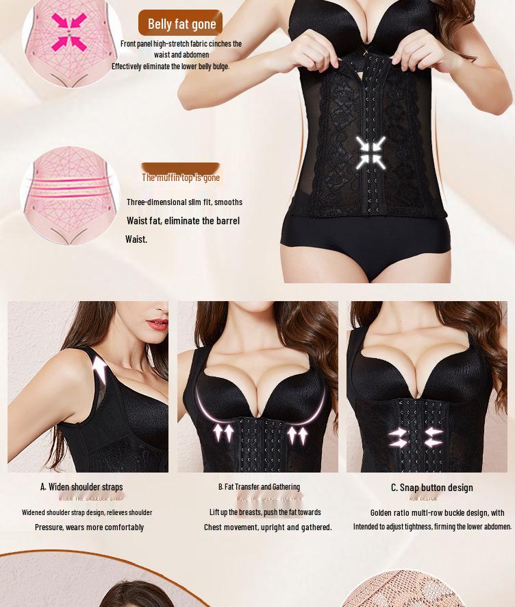 Spitze Atmungsaktiver Rücken 6-reihiger Haken-und-Ösen-Verschluss Stahlstäbchen Taillenstütze Push-Up Body Shaper