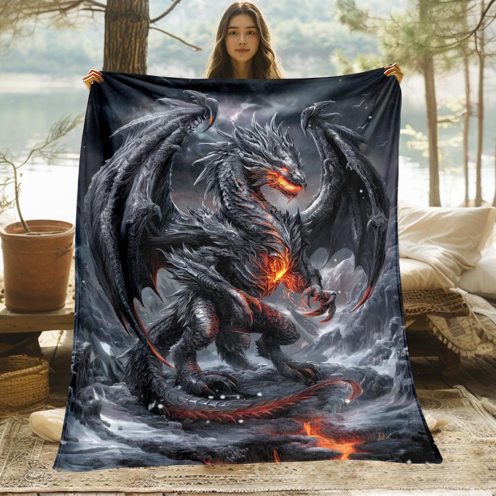 Dark Dragon Art Pattern Decorative Throw Blanket for Sofa, Bed, Living Room, Home Decor, and Outdoor Environment