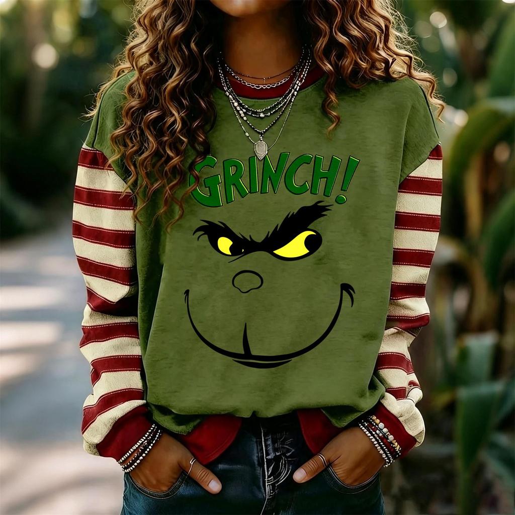 Women's Fashion Long Sleeve Neck Pullover Sweatshirt with Christmas Print