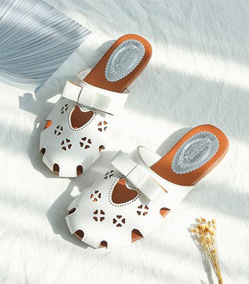 Women Sandals Slides Summer Sweet Bow-knot Outside Slippers Casual Ladies Beach Shoes Flat Heel Closed Toe Sandalias WSH4912