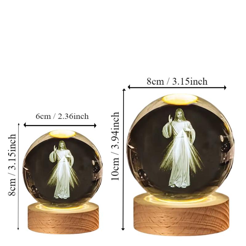 1 unidad, luz de noche religiosa Jesús Llama, diámetro 2,36 o 3,15 pulgadas, globo de cristal para regalo de cumpleaños, decoración de lámpara de escritorio para el hogar con