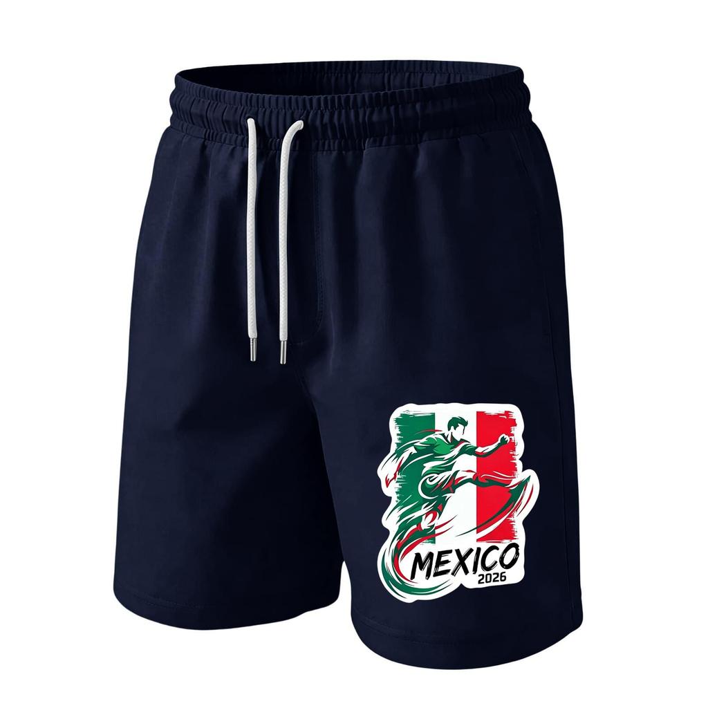Men’s Drawstring Waist Shorts with Mexico 2026 Inspired Print Casual Loose Fit Sportswear