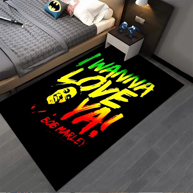 Colorful Bob Marley Carpet with "I Wanna Love Ya" Text Design Suitable for use as an anti-slip for living room bedroom sofas