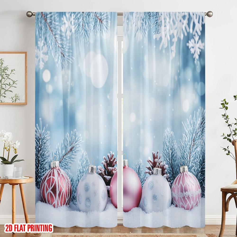 2pcs,2D Plane Printing Curtains Roller Blinds Christmas Ornaments Snowflakes Pinecones (3) Durable 100% Polyester Fabric