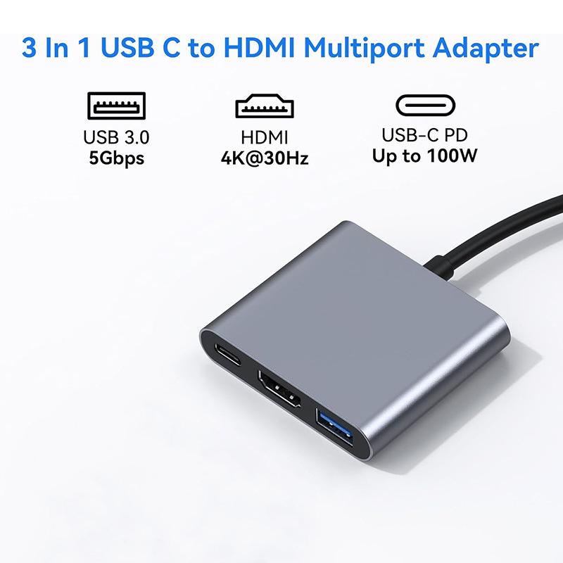 USB-C to HDMI 3-in-1 Dock for Screen Mirroring: Compatible with Apple, Huawei, Laptops