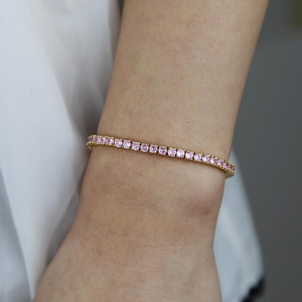 Multicolor 3mm Zircon Tennis Chain Bracelet - Hip Hop Style for Women