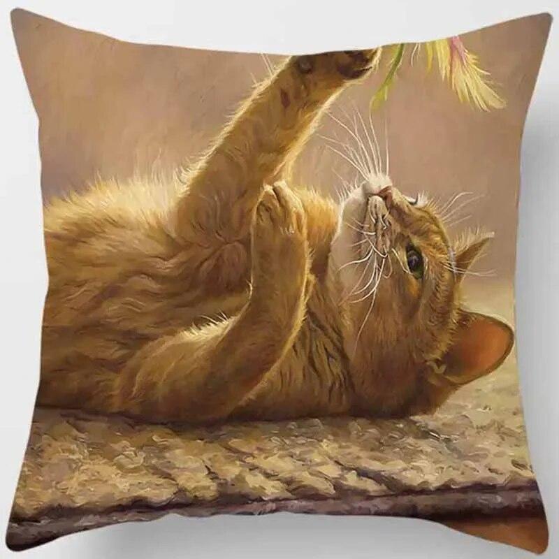 45x45cm Cute Cat Print Square Pillowcase Living Room Sofa Car Office Cushion Cover Bedroom Home Decoration