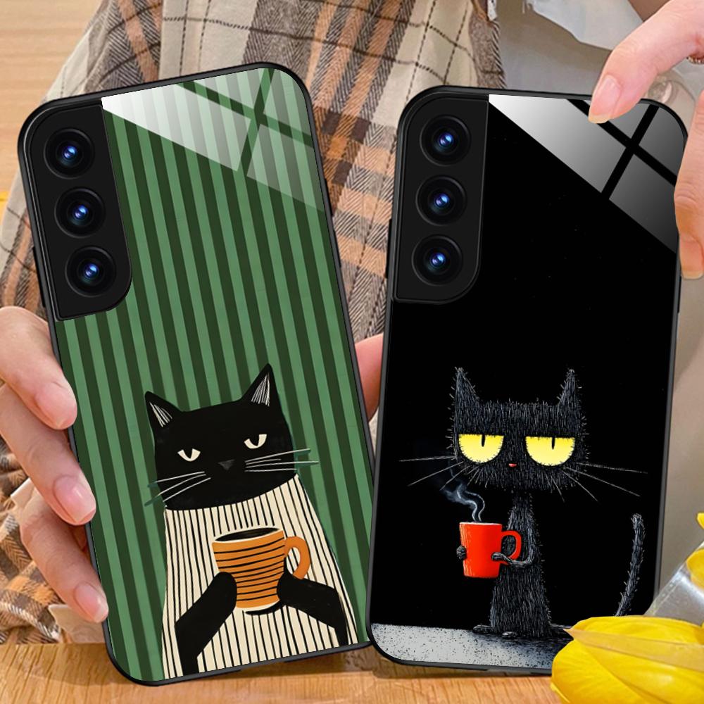 Süße Kaffee-Katze Glas Handyhülle für Samsung Galaxy A56 55 54 53 52 51 36 35 34 23 16 15 5G Buntes Cover