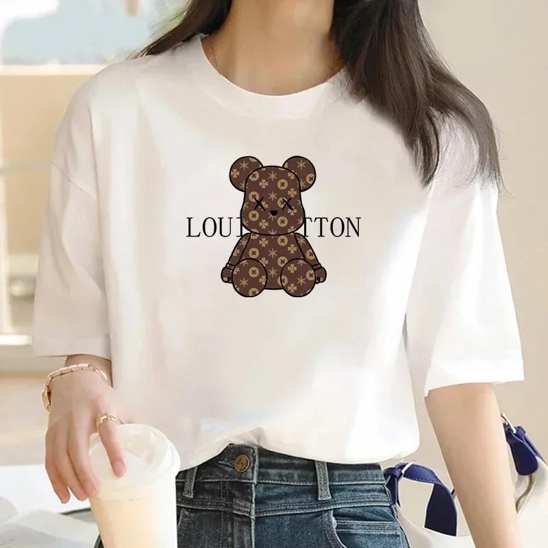 

2024 New Crew Neck Clothing Cartoon Bear Print Women s Short Sleeve T-Shirt Trendy Women s Y2K Short Sleeve Top Fashion S