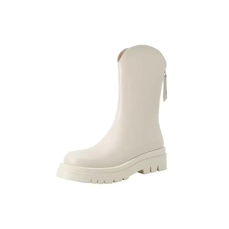 2024 Hot Sale Ladies Shoes Zipper Women's Boots Winter Round Toe Solid Plush Warm Mid-Calf Mid Heel Water Proof Fashion Boots