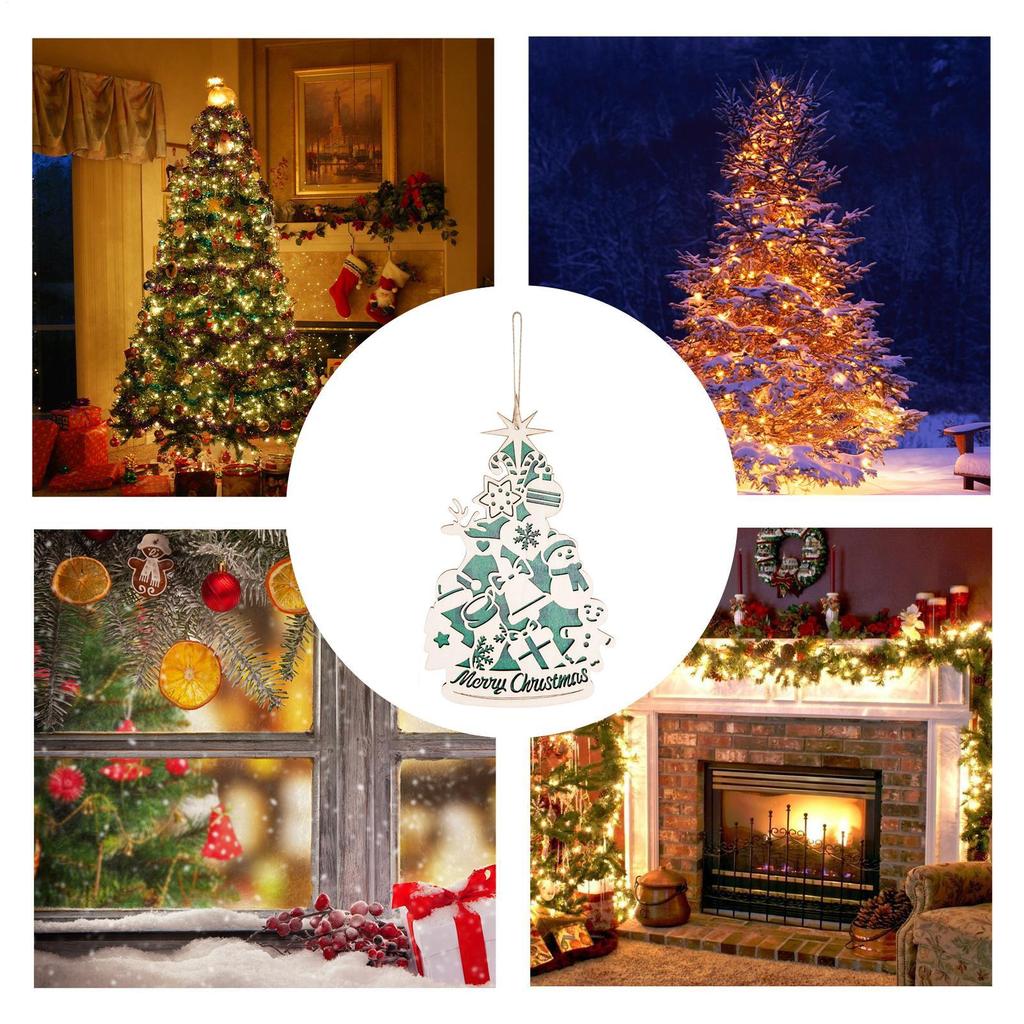 2d Christmas Tree Ornaments With String Wooden Charm Christmas Decorations For Wall Bedroom Room Yard Outside Front Classroom