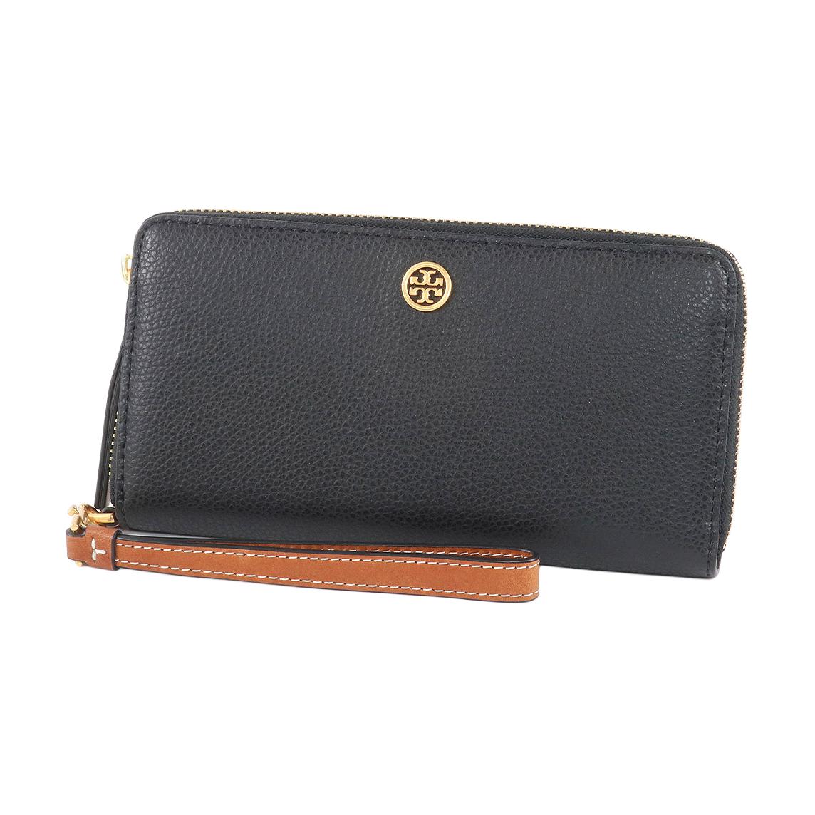 Tory Burch Robinson Pebble Leather Zip Wallet Women wallet Black 155648-001 Basic Set (Bag+Dust Bag)