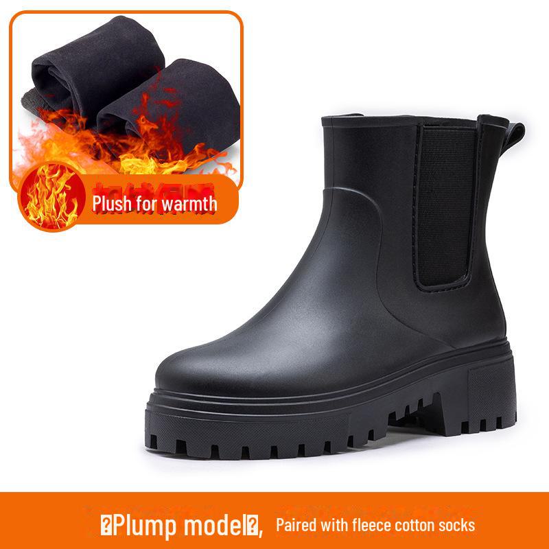 2024 Stylish Women's Waterproof Rain Boots: Thick Soles, Wear-Resistant, Heightened Design with Plus Velvet Warmth for All Seasons