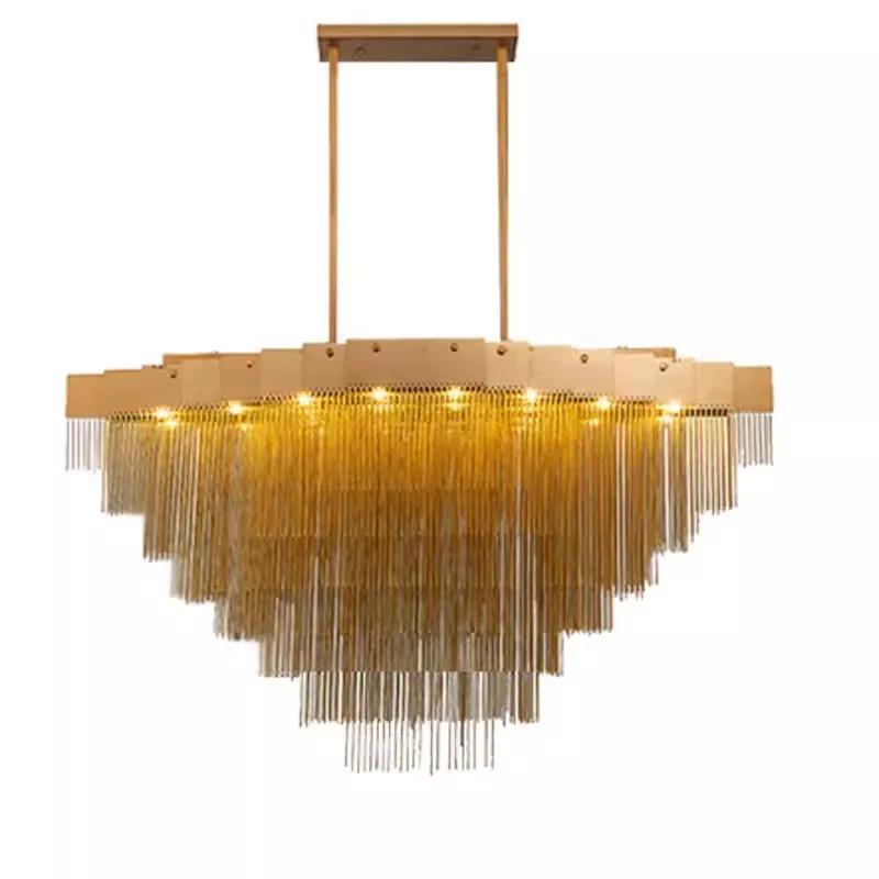 Gold Aluminum Chandelier Lighting Living Room Square Tassel Chain Lights Bedroom Dining Room Decor Lamp Kitchen Chandeliers