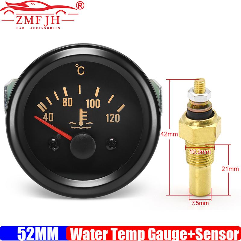 ZMFJH VDO 52mm Water Temperature Gauge with Sensor DC24V LED 40-120C Pointer Water Temp Meter for Diesel Generator Set Parts