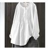 Spring and Autumn Loose Long-sleeved Pleated Round Neck Literary Retro Plus Size Cotton and Linen Shirt Women