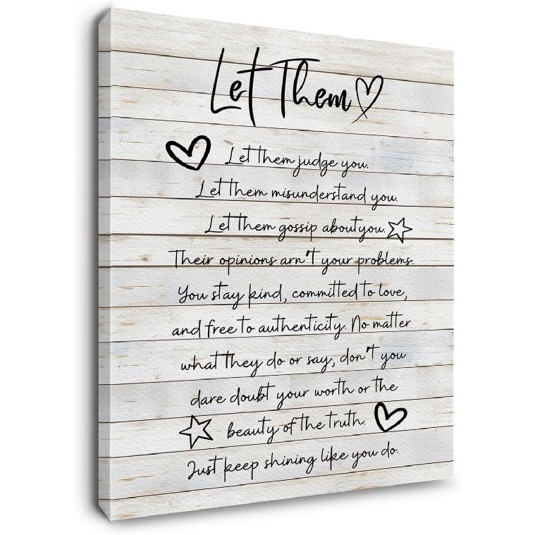 Let Them pirational Wall Art Framed, Mental Health Wall Decor, Motivational Positive Affirmations Canvas Wall Art Prints for Home Bedroom Living Room