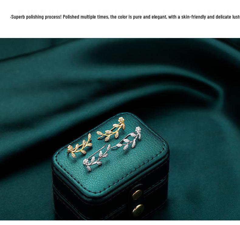 Banyan Tree S925 Silver Olive Branch Leaf Zircon Ear Hooks - Cold Style Summer Earrings for Women