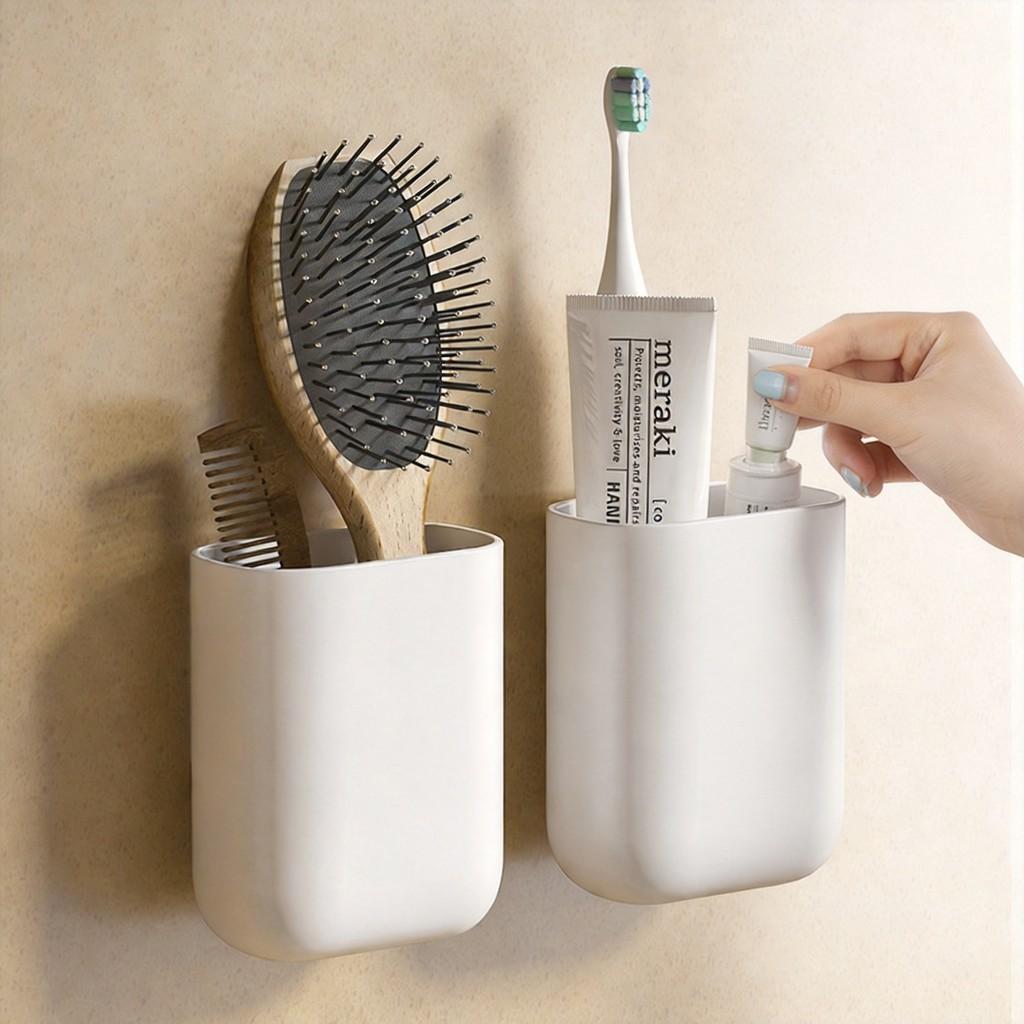 Plastic Wall Mount Toothpaste Brush Storage Organizer For Bathroom And Toilet Use