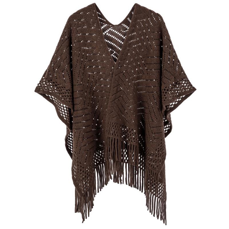 Autumn Winter Hollow Crochet Scarf Women Lady Layers Poncho Elegant Solid Tassel Shawl Scarve Capa Para Mujer Fashion Party New