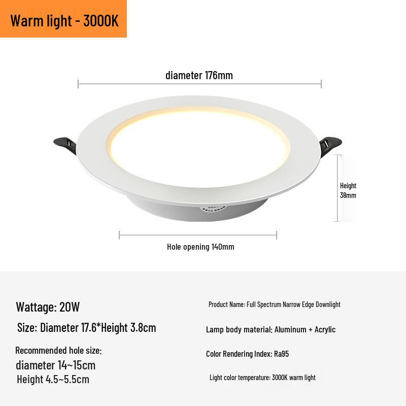 Ultra-thin Recessed LED Downlight – Eye Protection, 3.5/4/6 inch, Full Aluminum for Office, School, and Shop