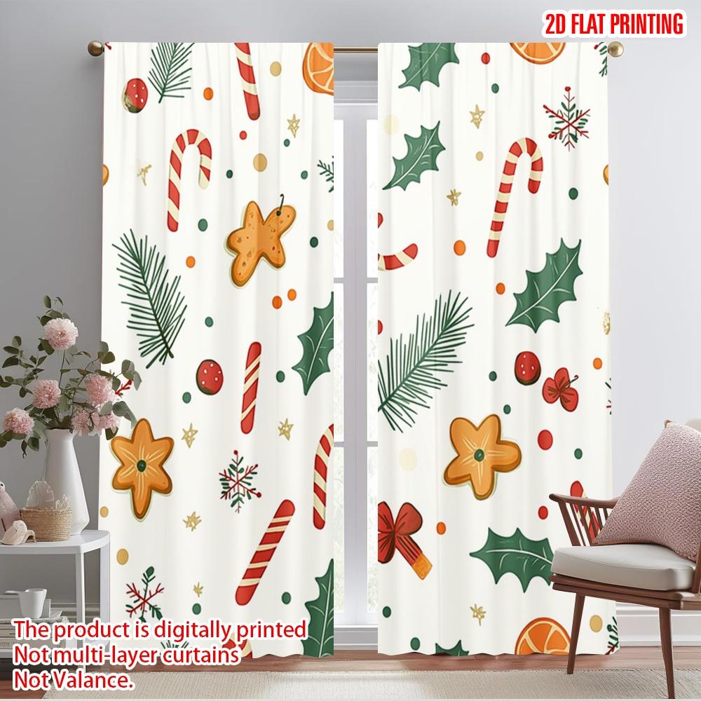 2pcs,2D Plane Printing Print Curtains Cute Christmas Design (2) Versatile Durable Polyester (without Rod) Festive Use for Living