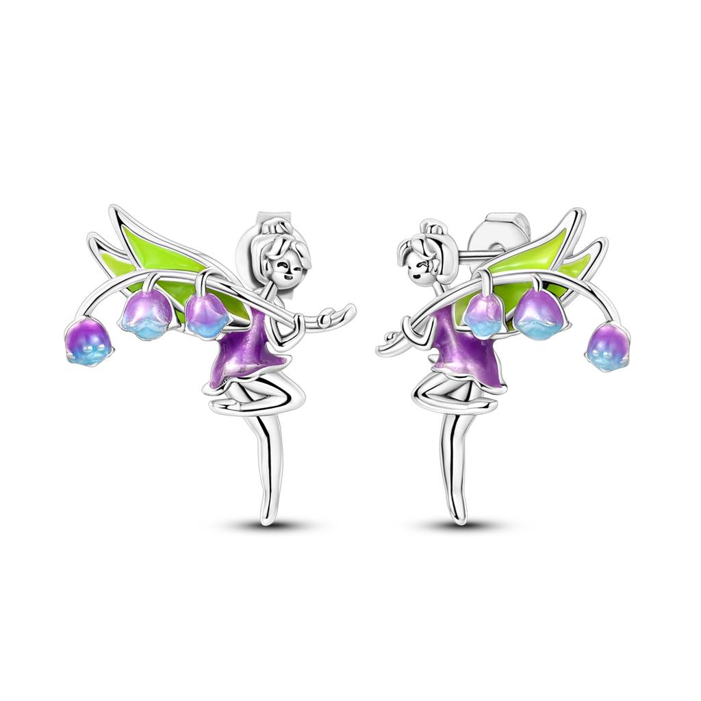 Fashion Spring Series Earrings For Women 925 Silver Color Butterfly Dragonfly Flower Heart Shaped Ear Studs Fine Jewelry Couple