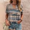 Retro Harajuku Women's Casual V-Neck Short Sleeve Summer Streetwear Pullover T-Shirt Tops New Fashion Stripe Print Tee