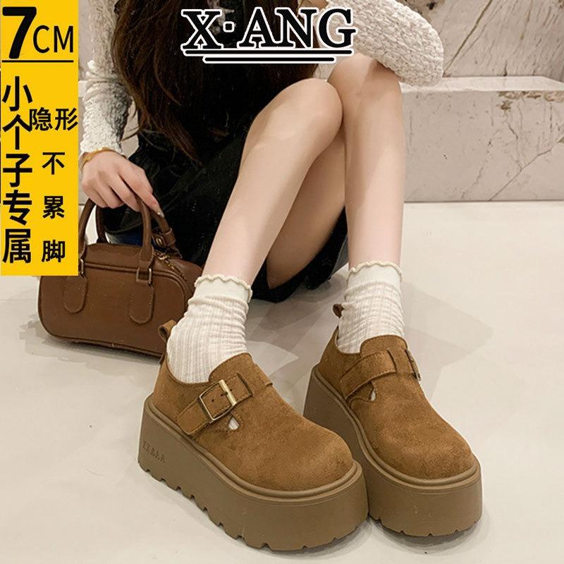 Cowhide Version Thick Sole Height Increase Cm Small Women's Shoes Autumn New Muffin Single Shoes