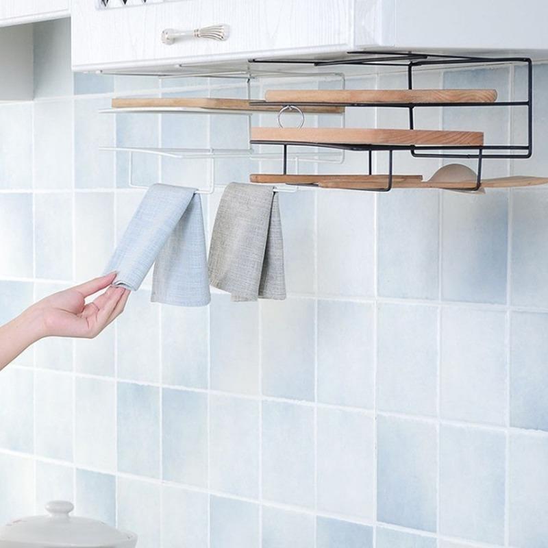 Stainless Steel Double Layer Cabinet Shelf Towel Holder Stand Chopping Board Storage Rack Wall Shelves Hanger