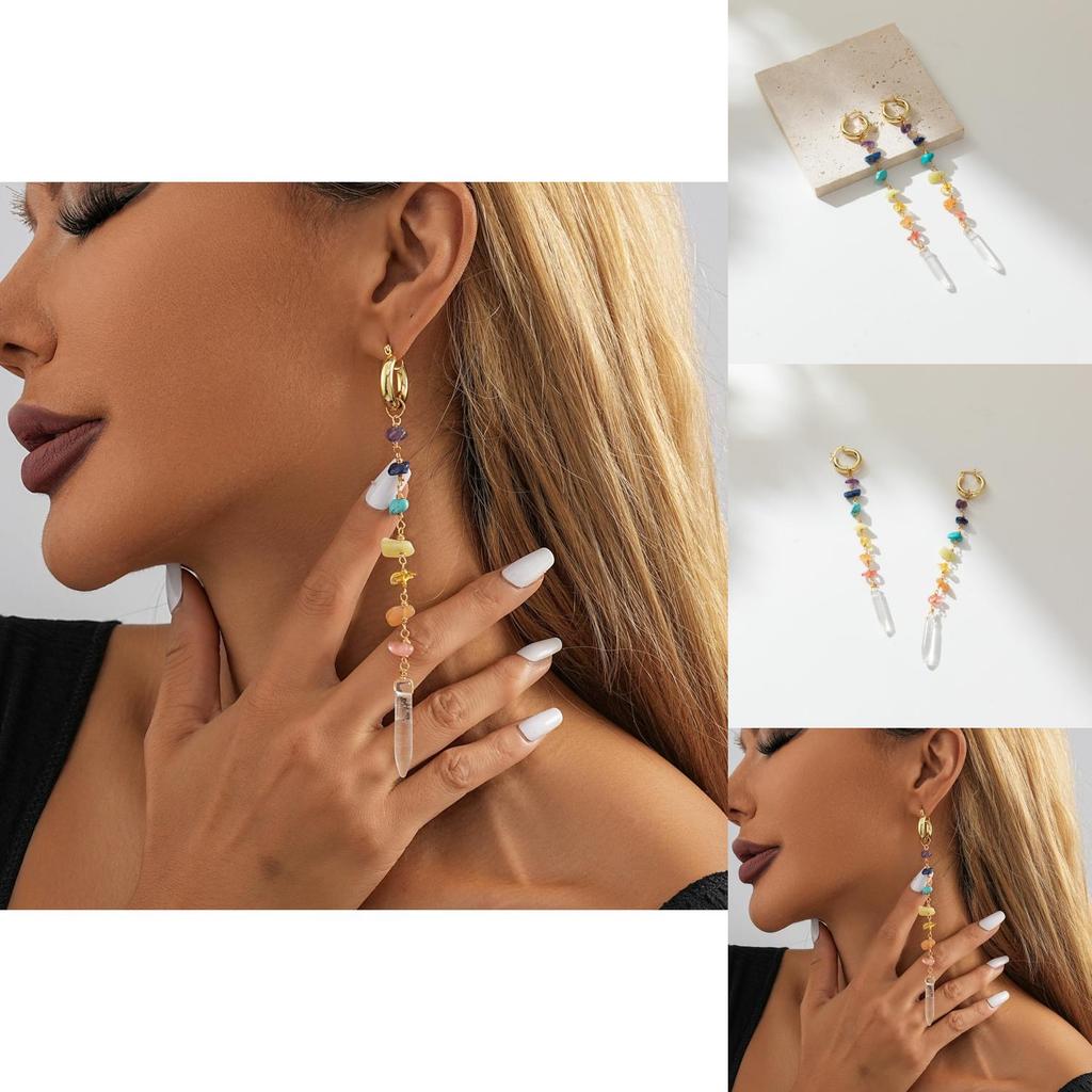 Elegant European American Irregular Natural Stone Earrings Colorful Geometric Fall 2023