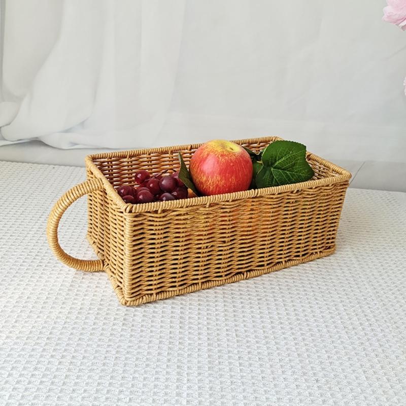 Plastic Rattan Finishing Basket for Desk Organization Desktop Small Item Organizer Portable Kitchen Storage Bin
