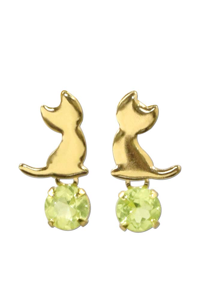 

18k peridot cat dangling 18k K18 August Ma695 [Four-leaf clover] earrings, earrings, gold, birthstone, cat, women, cute
